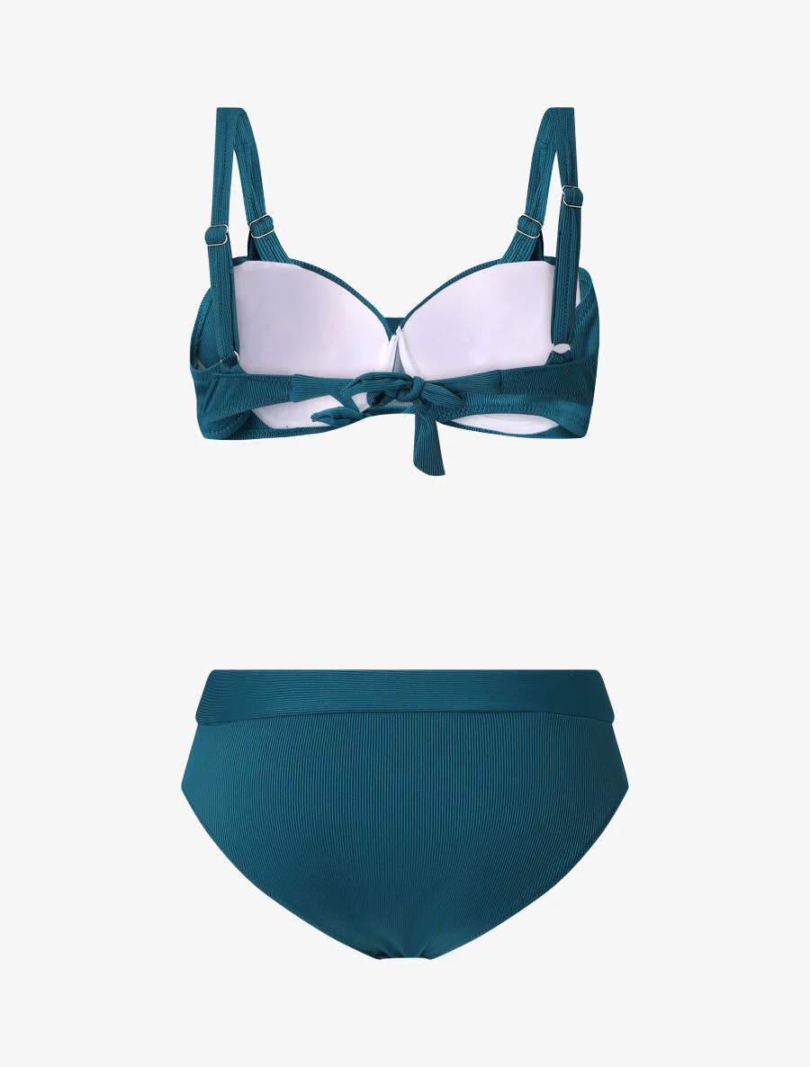 Maillot deux pièces taille haute côtelé - Bleu canard - Image 2