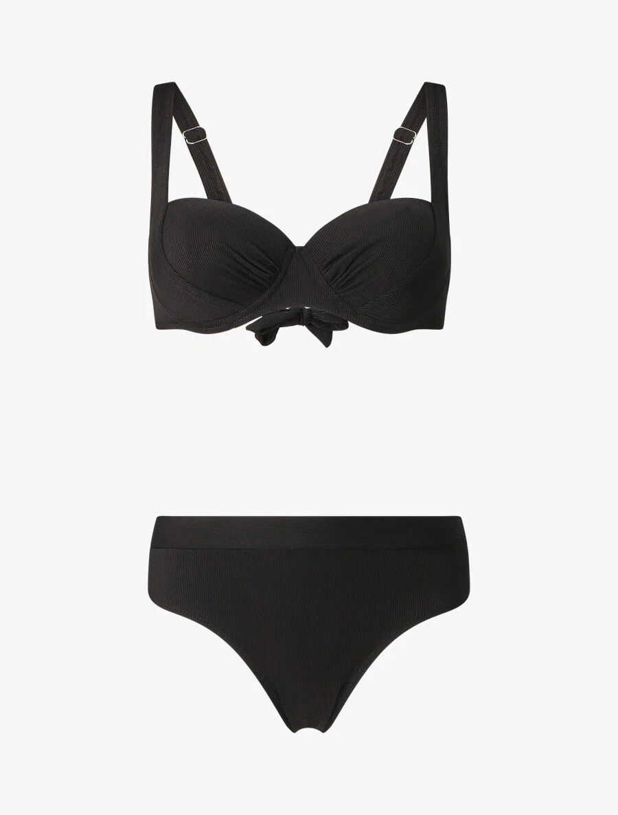Maillot deux pièces taille haute côtelé - Noir