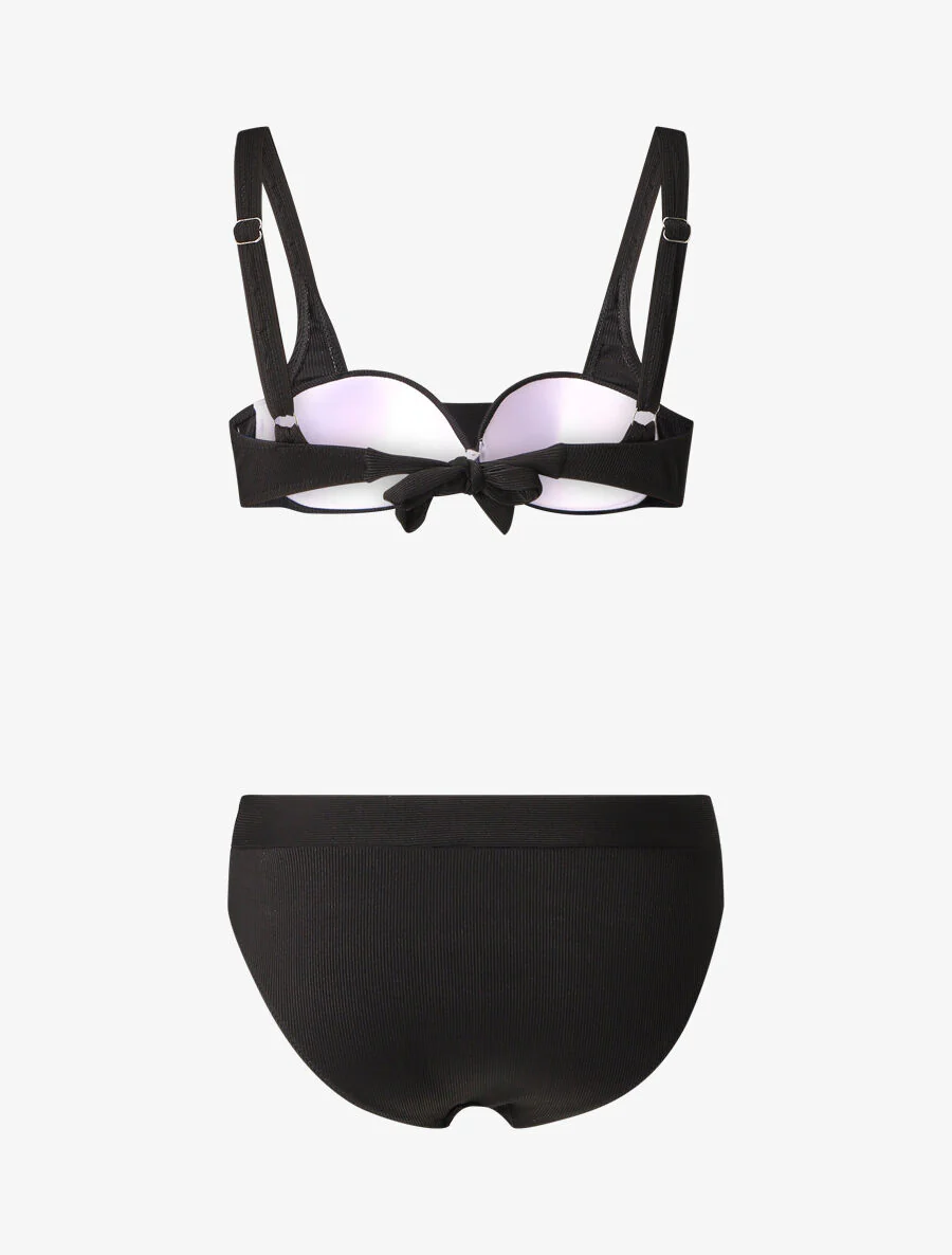 Maillot deux pièces taille haute côtelé - Noir - Image 2