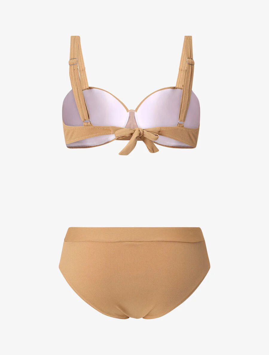 Maillot deux pièces taille haute côtelé - Beige foncé - Image 2