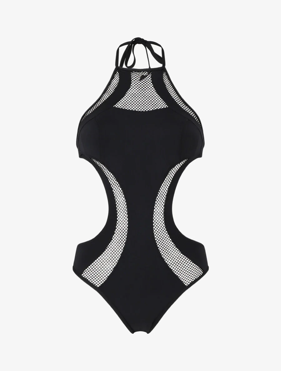 Maillot une pièce à empiècements en résille - Noir