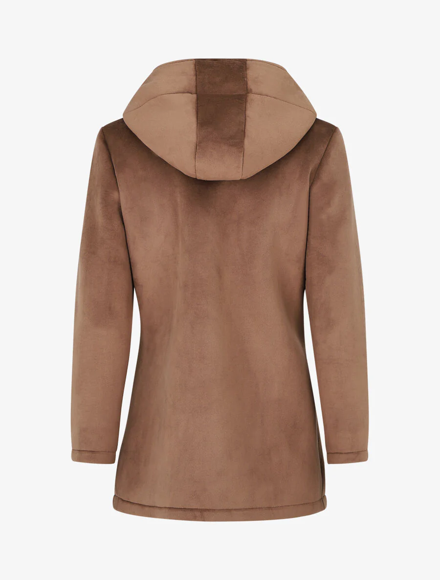 Manteau à capuche effet velours - Marron - Image 2
