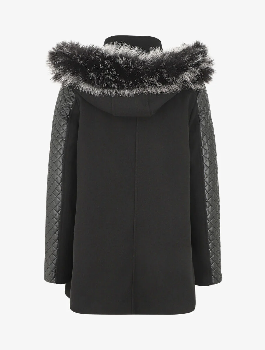 Manteau à capuche et à manches en simili - Noir - Image 2