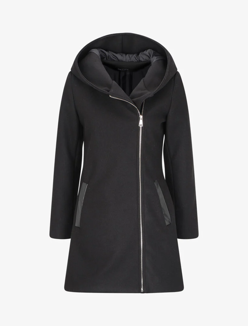 Manteau à capuche et à zip asymétrique - Noir