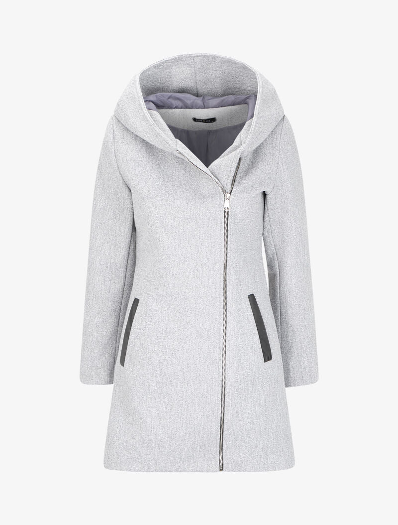 Manteau à capuche et à zip asymétrique - Gris clair