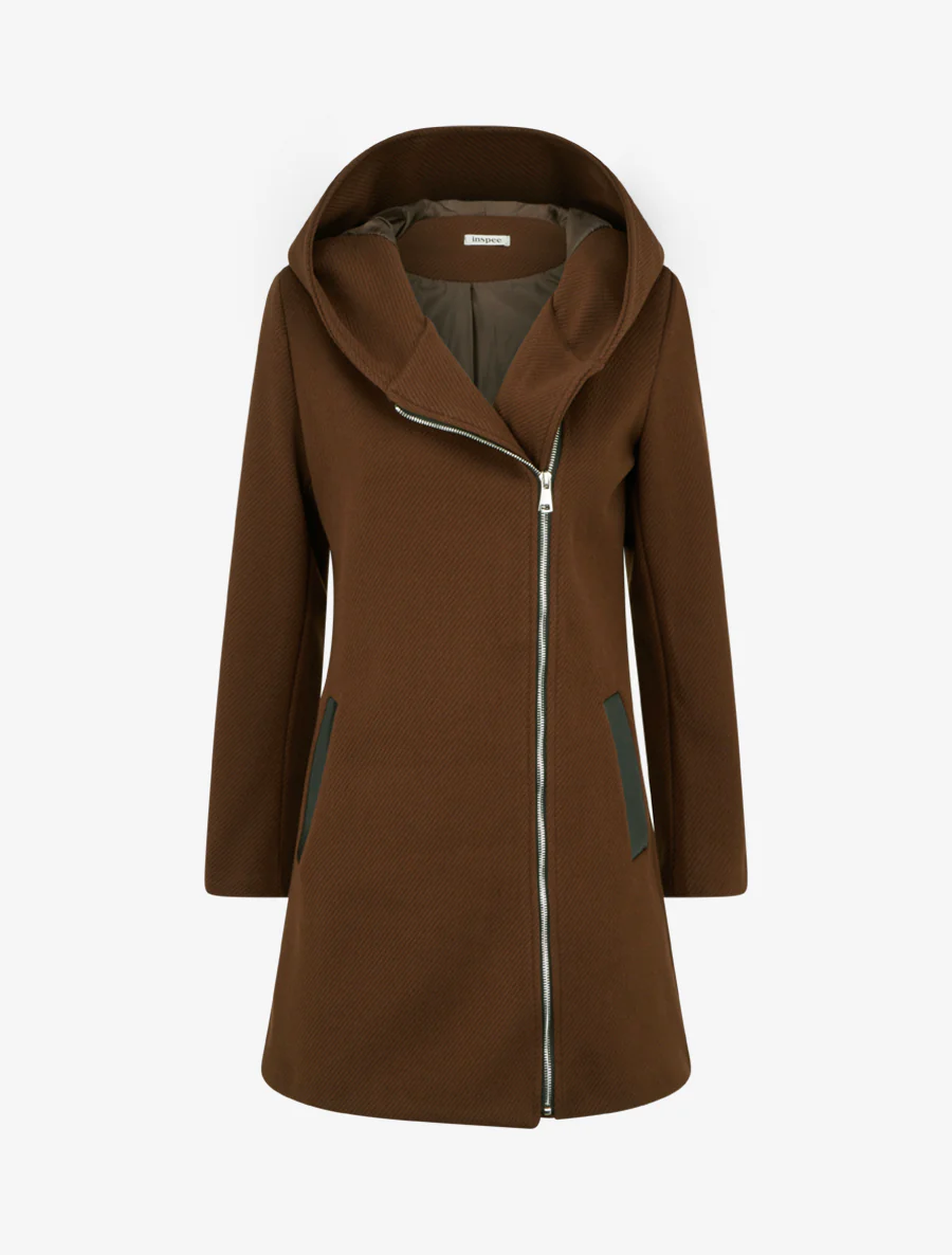 Manteau à capuche et empiècements simili - Marron