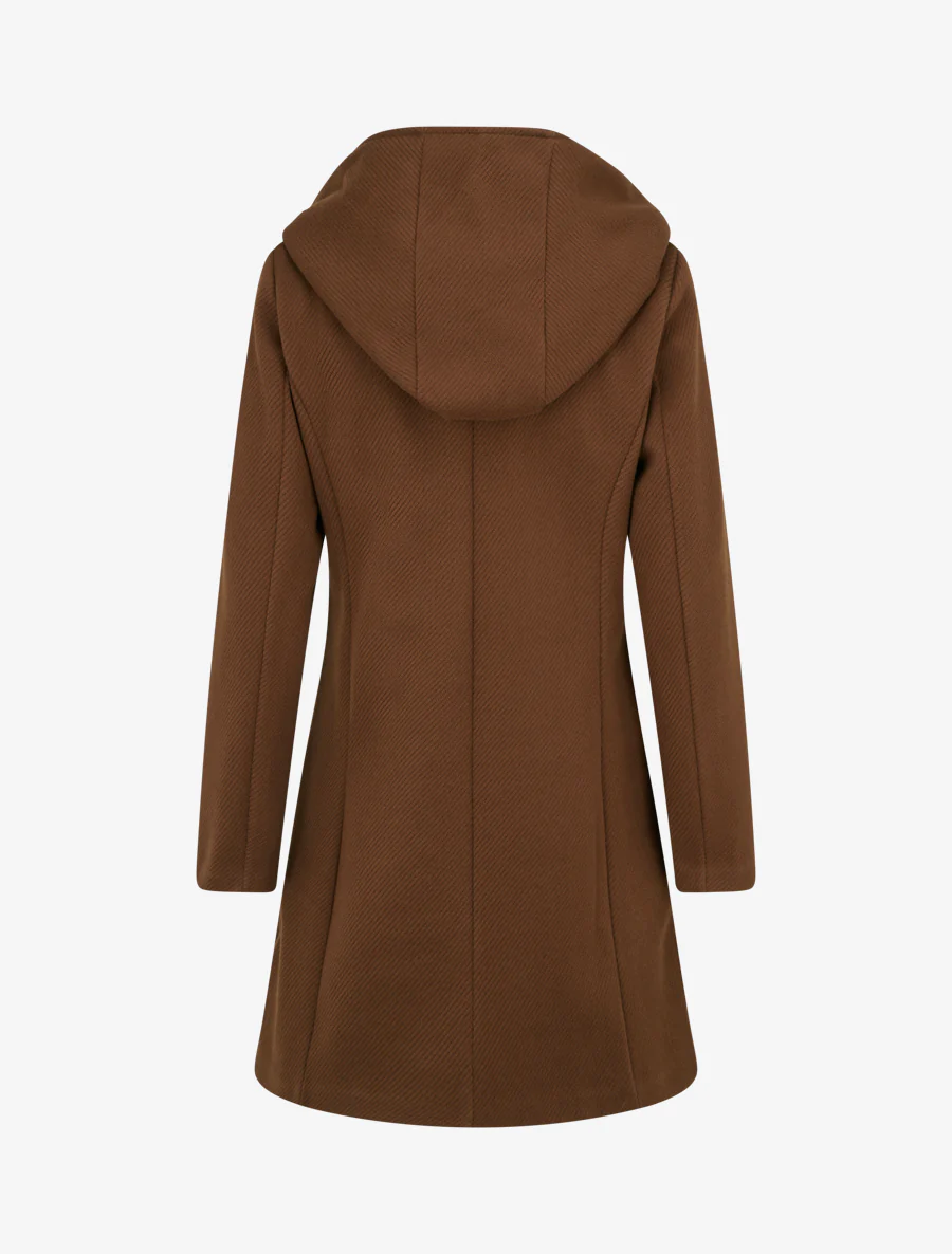 Manteau à capuche et empiècements simili - Marron - Image 2