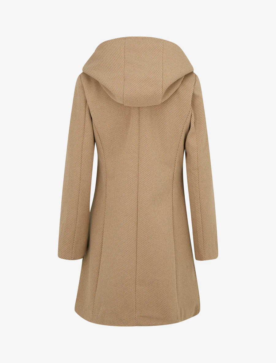 Manteau à capuche et empiècements simili - Camel - Image 2