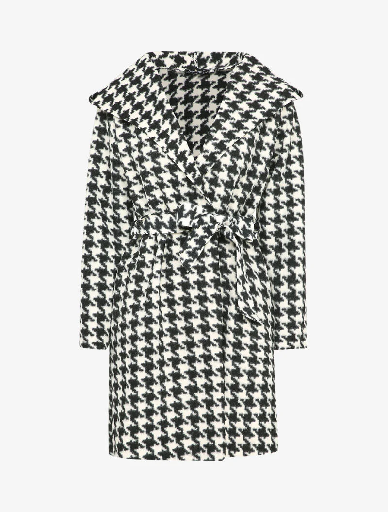 Manteau à capuche imprimé pied de coq - Noir/blanc