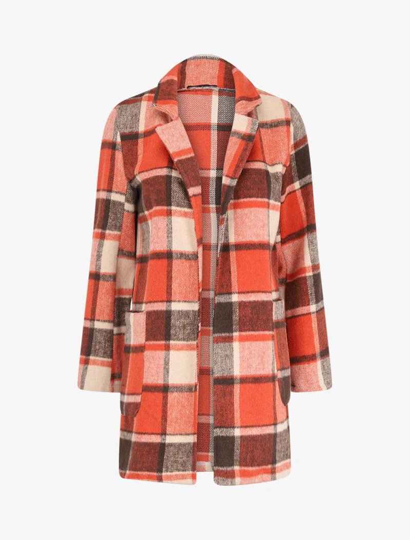Manteau à carreaux et poches plaquées - Orange