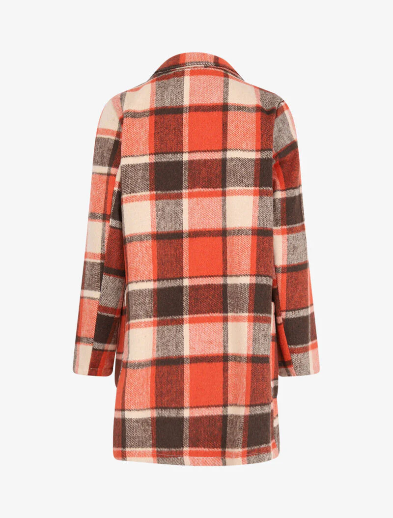 Manteau à carreaux et poches plaquées - Orange - Image 2