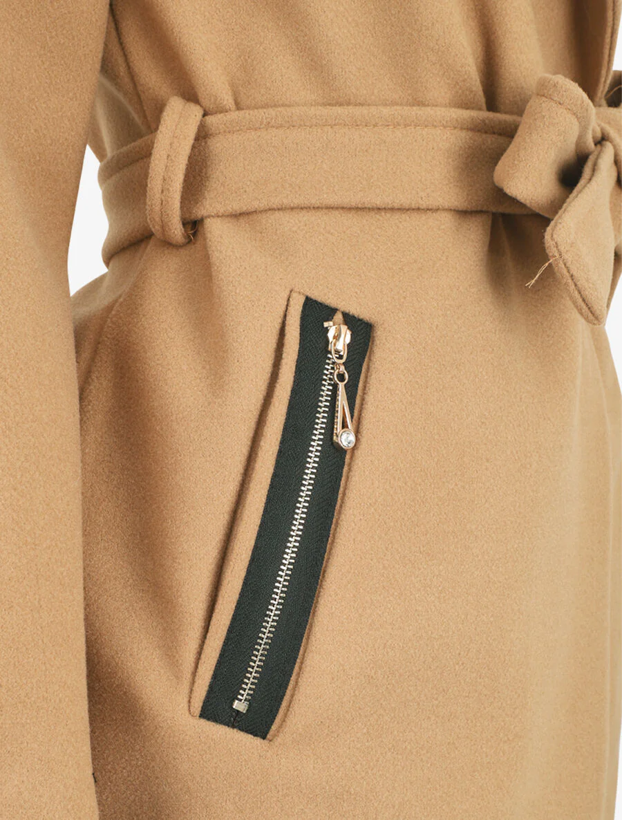 Manteau à col châle - Beige - Image 3