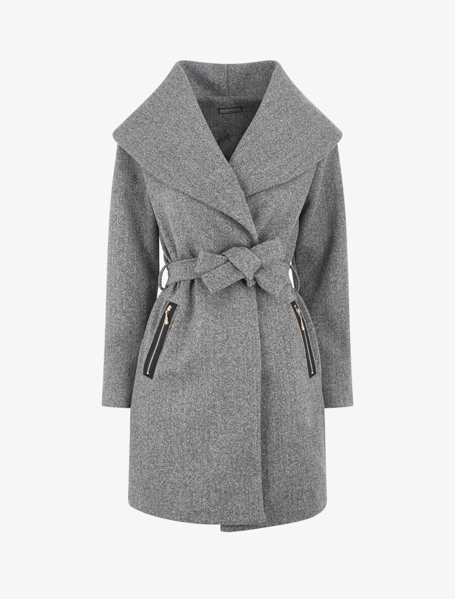 Manteau à col châle - Gris chiné