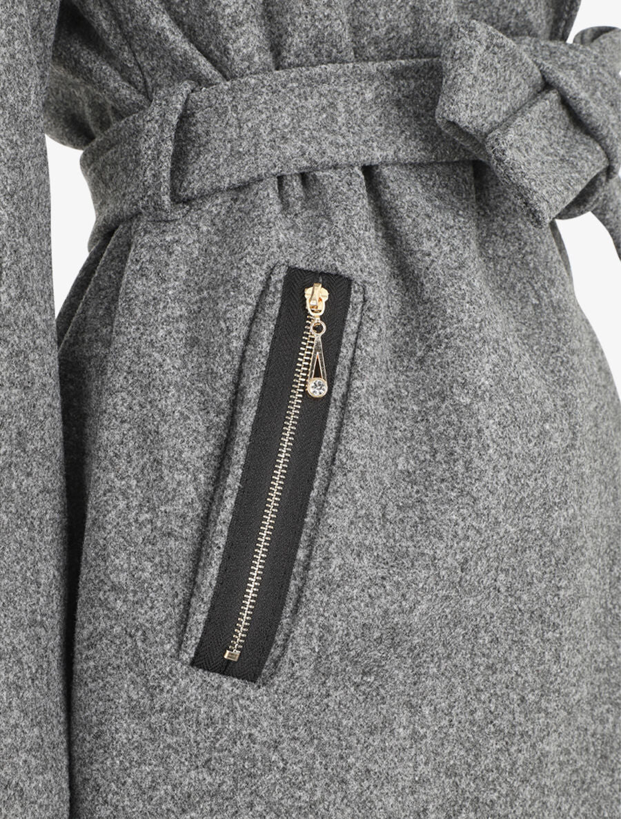 Manteau à col châle - Gris chiné - Image 3