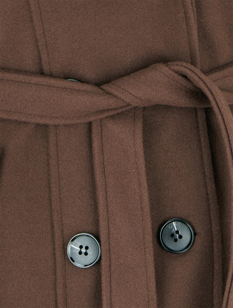Manteau à col en fourrure synthétique amovible - Marron - Image 3