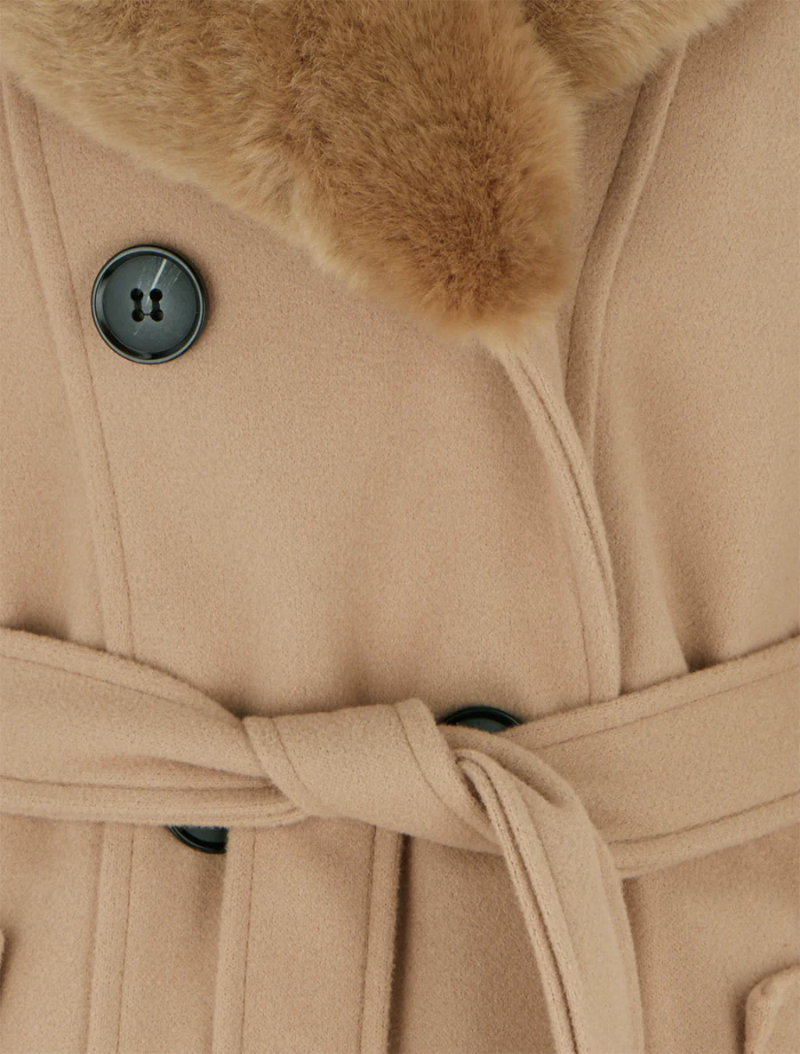 Manteau à col en fourrure synthétique amovible - Camel clair - Image 3