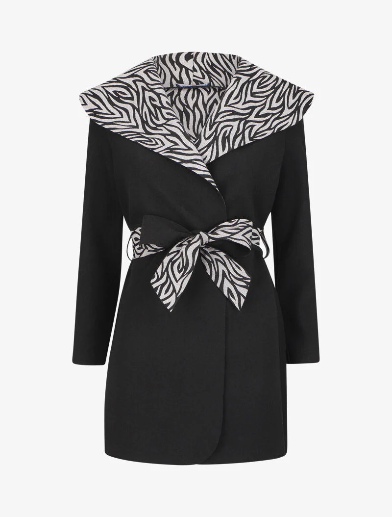 Manteau à col large imprimé zèbré - Noir