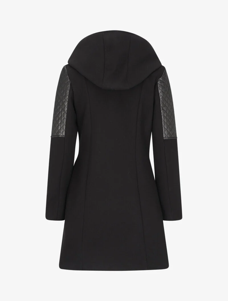 Manteau à empiècement en simili effet matelassé - Noir - Image 2