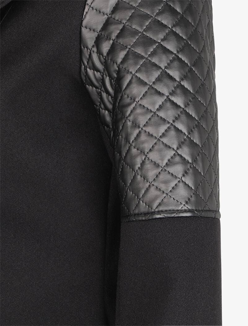 Manteau à empiècement en simili effet matelassé - Noir - Image 3