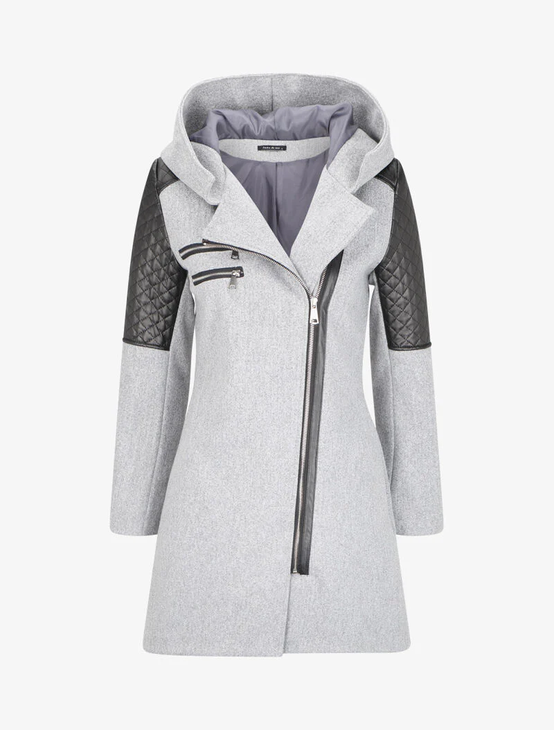 Manteau à empiècement en simili effet matelassé - Gris clair