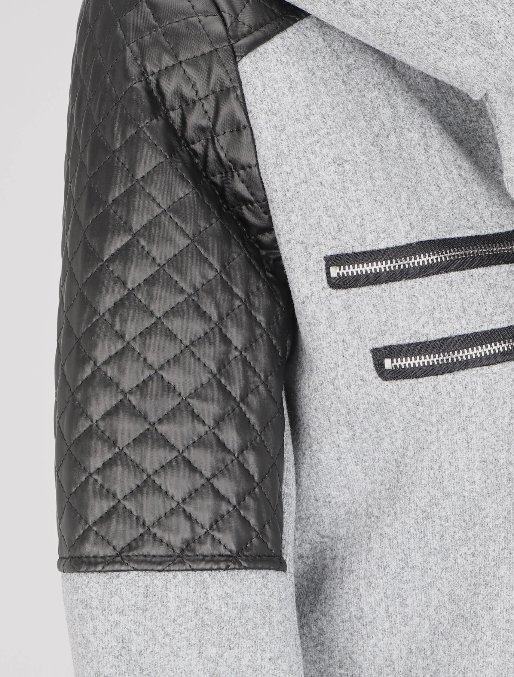 Manteau à empiècement en simili effet matelassé - Gris clair - Image 3