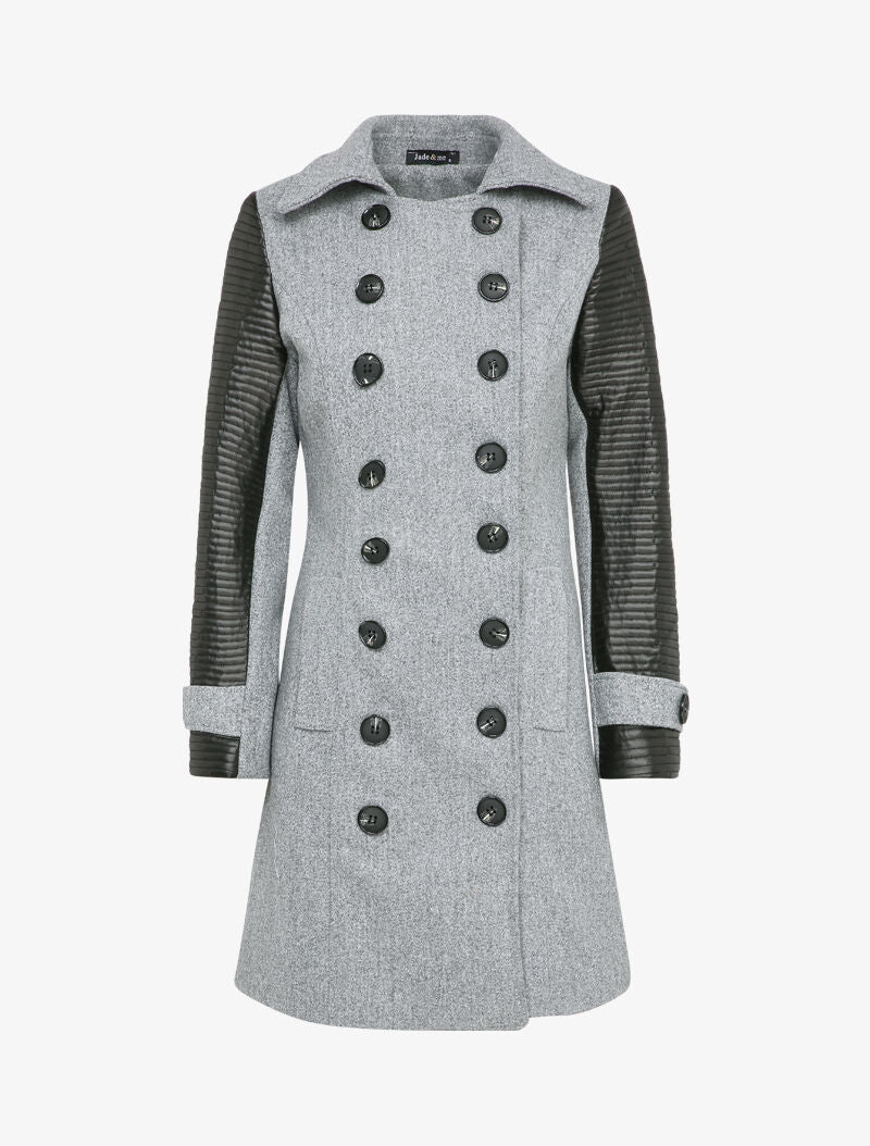 Manteau à empiècement en simili matelassé - Gris clair
