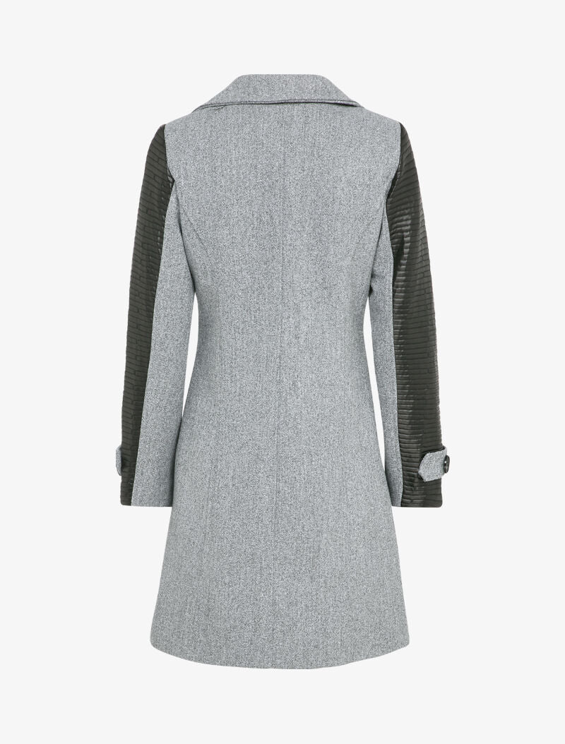 Manteau à empiècement en simili matelassé - Gris clair - Image 2