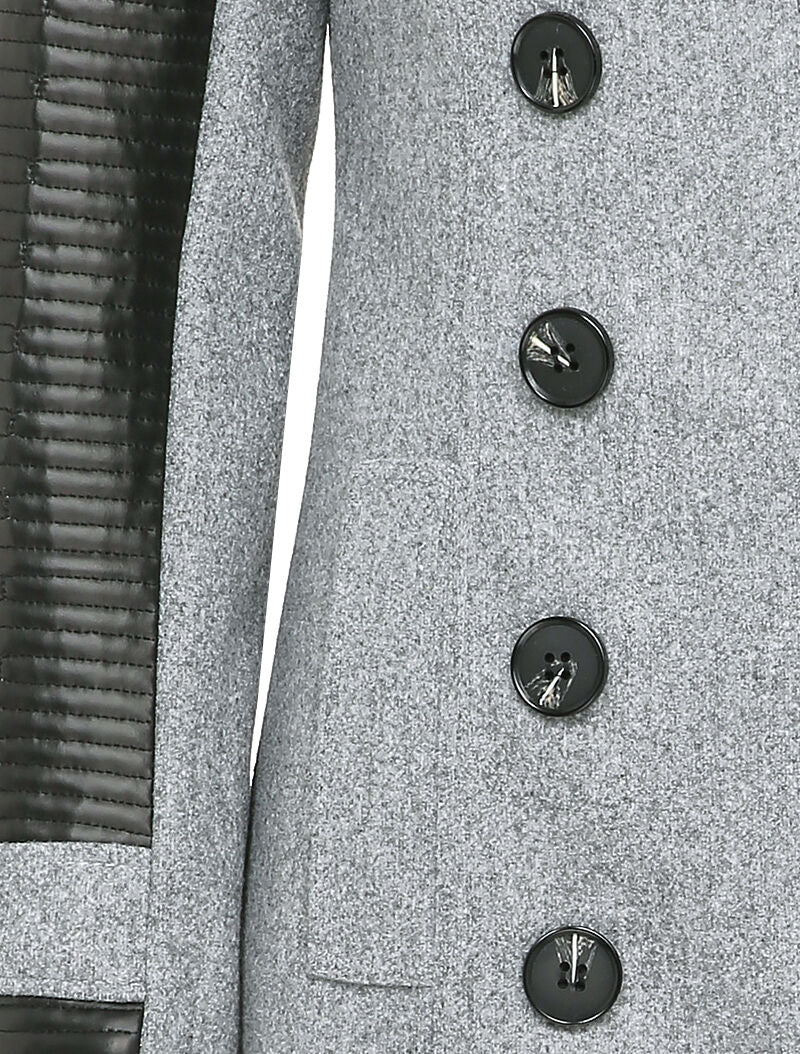 Manteau à empiècement en simili matelassé - Gris clair - Image 3