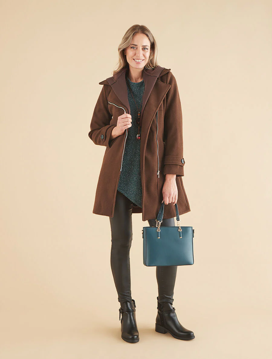 Manteau à empiècement style sweat - Marron - Image 4