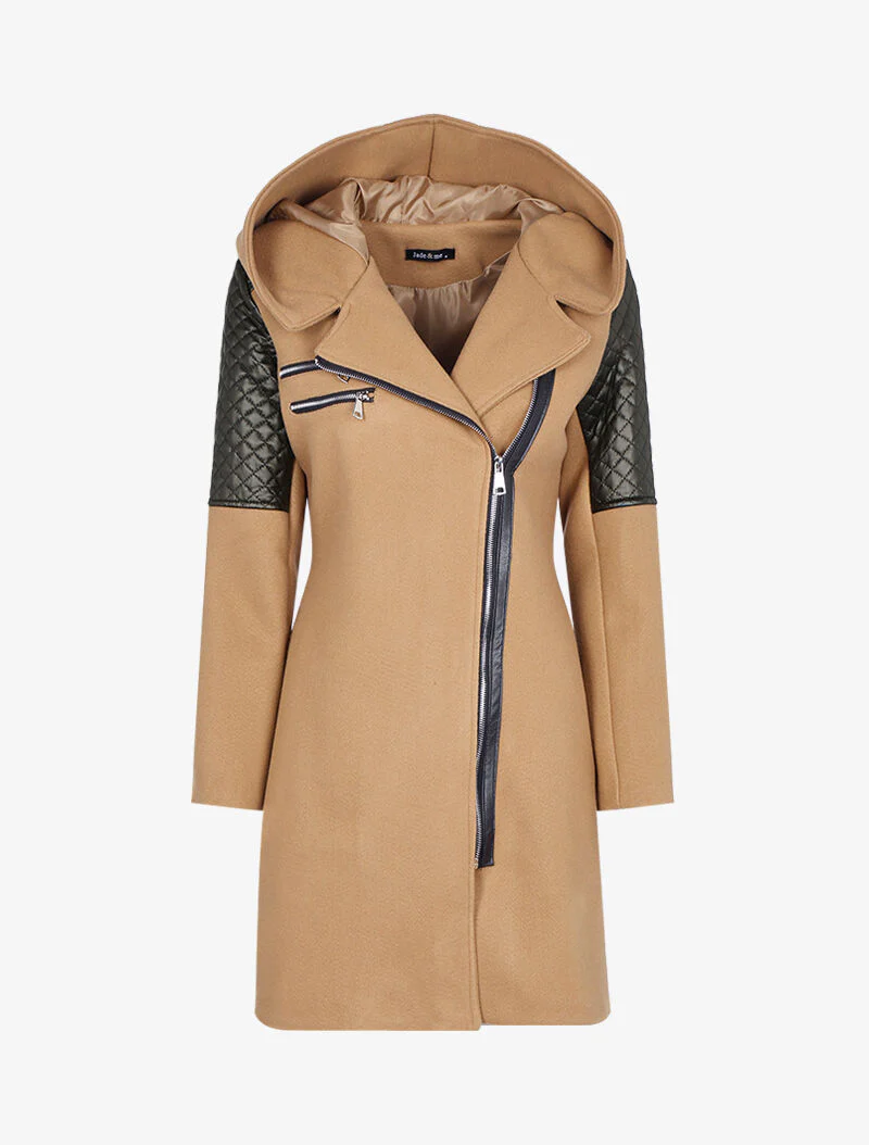 Manteau à zips et épaules matelassées - taupe