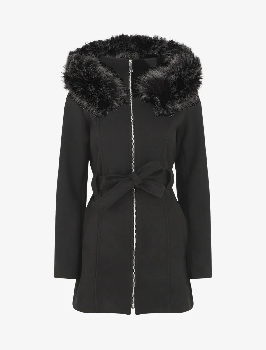 Manteau ajusté à capuche amovible - Noir