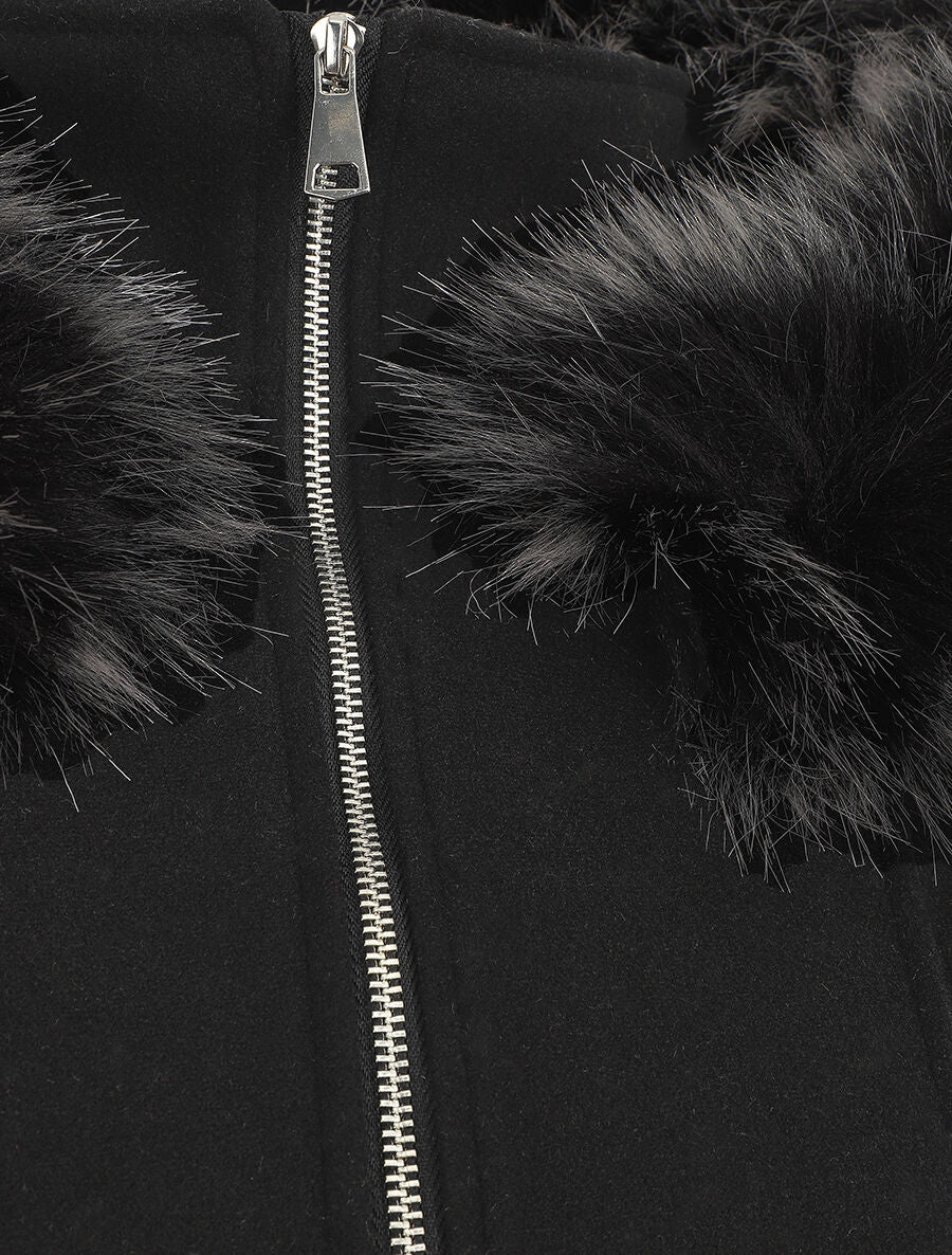 Manteau ajusté à capuche amovible - Noir - Image 3