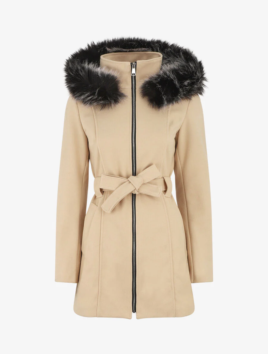 Manteau ajusté à capuche amovible - Beige clair