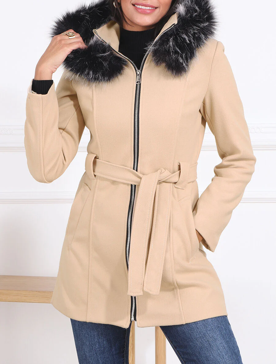 Manteau ajusté à capuche amovible - Beige clair - Image 4
