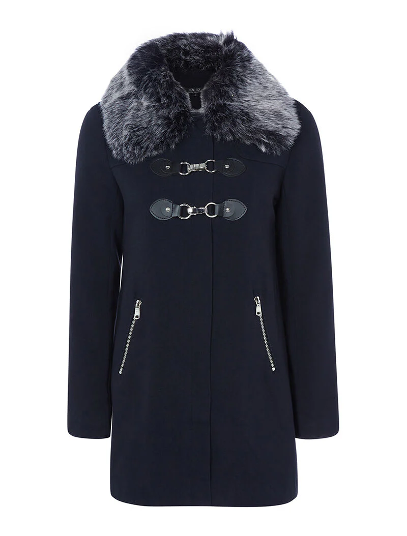 Manteau casual chic intérieur molletonné - bleu nuit
