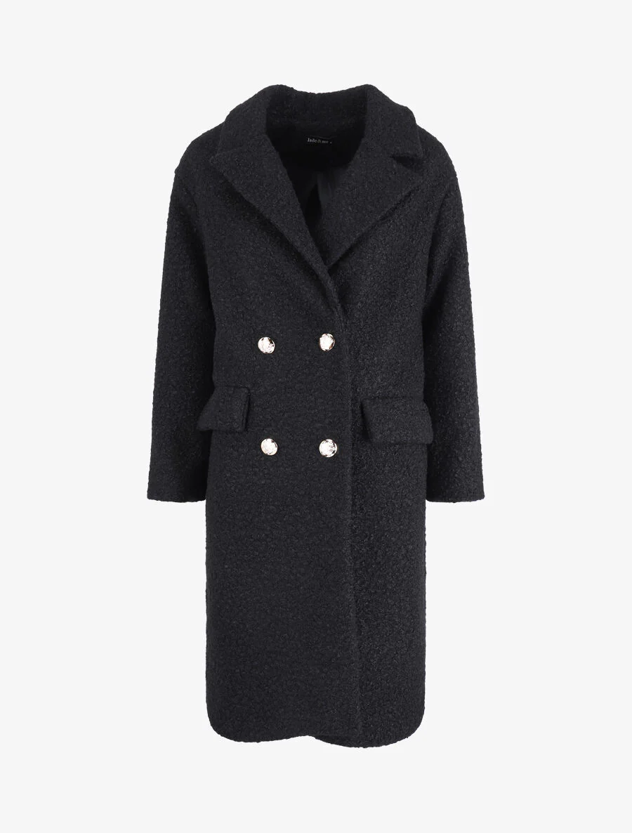 Manteau croisé effet laine bouclée - Noir
