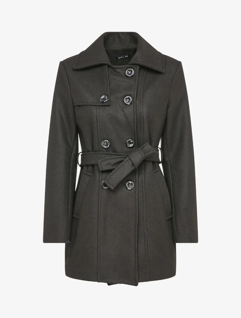 Manteau croisé et ceinturé - Noir