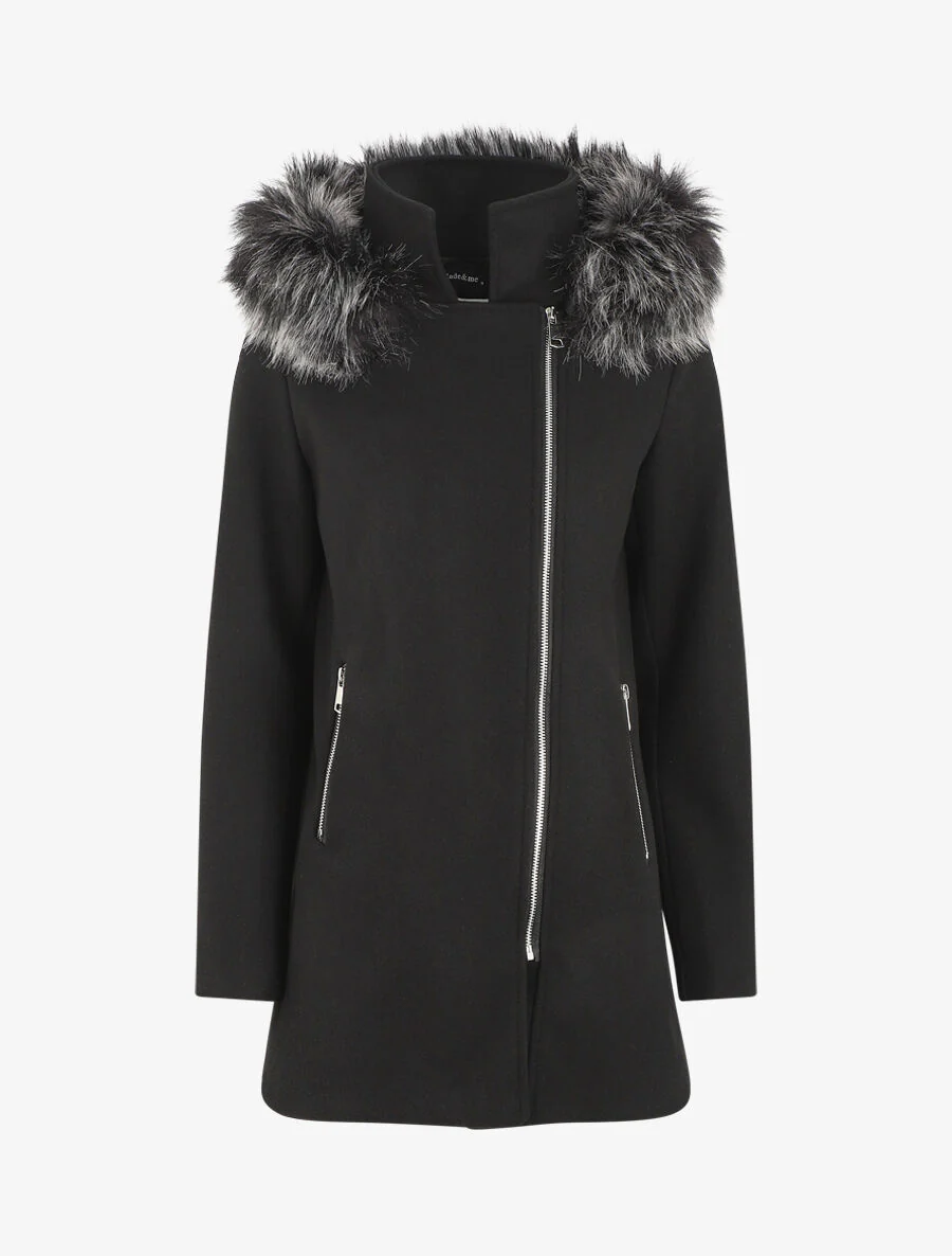 Manteau droit à capuche amovible - Noir