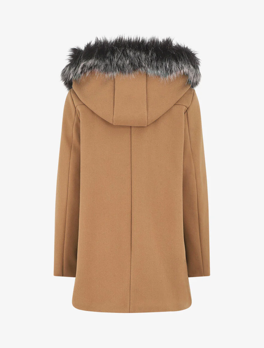 Manteau droit à capuche amovible - Camel - Image 2
