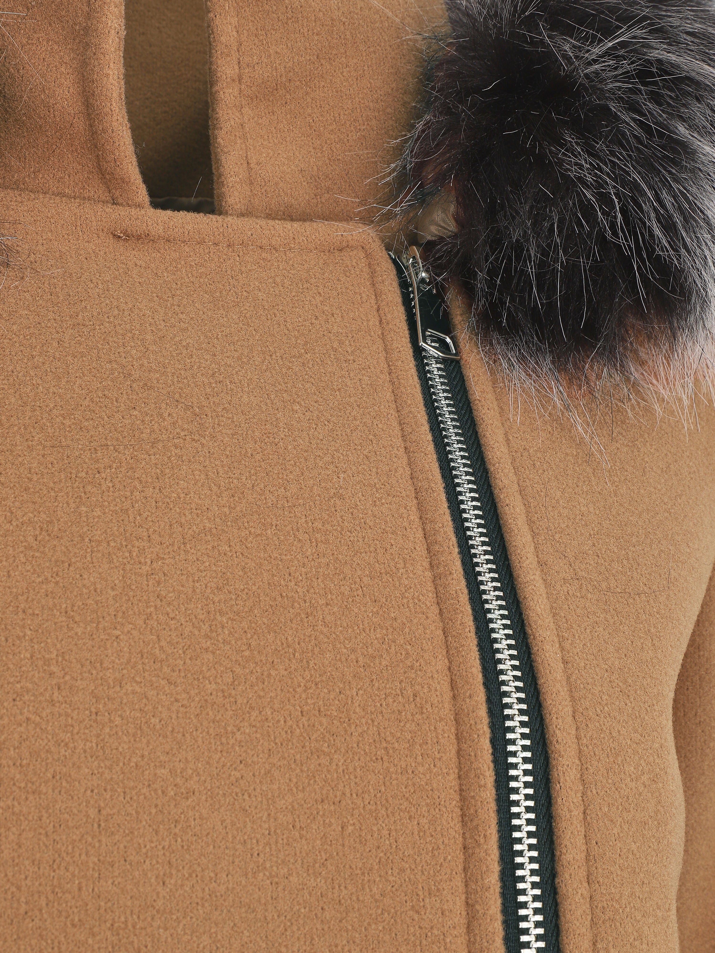Manteau droit à capuche amovible - Camel - Image 3
