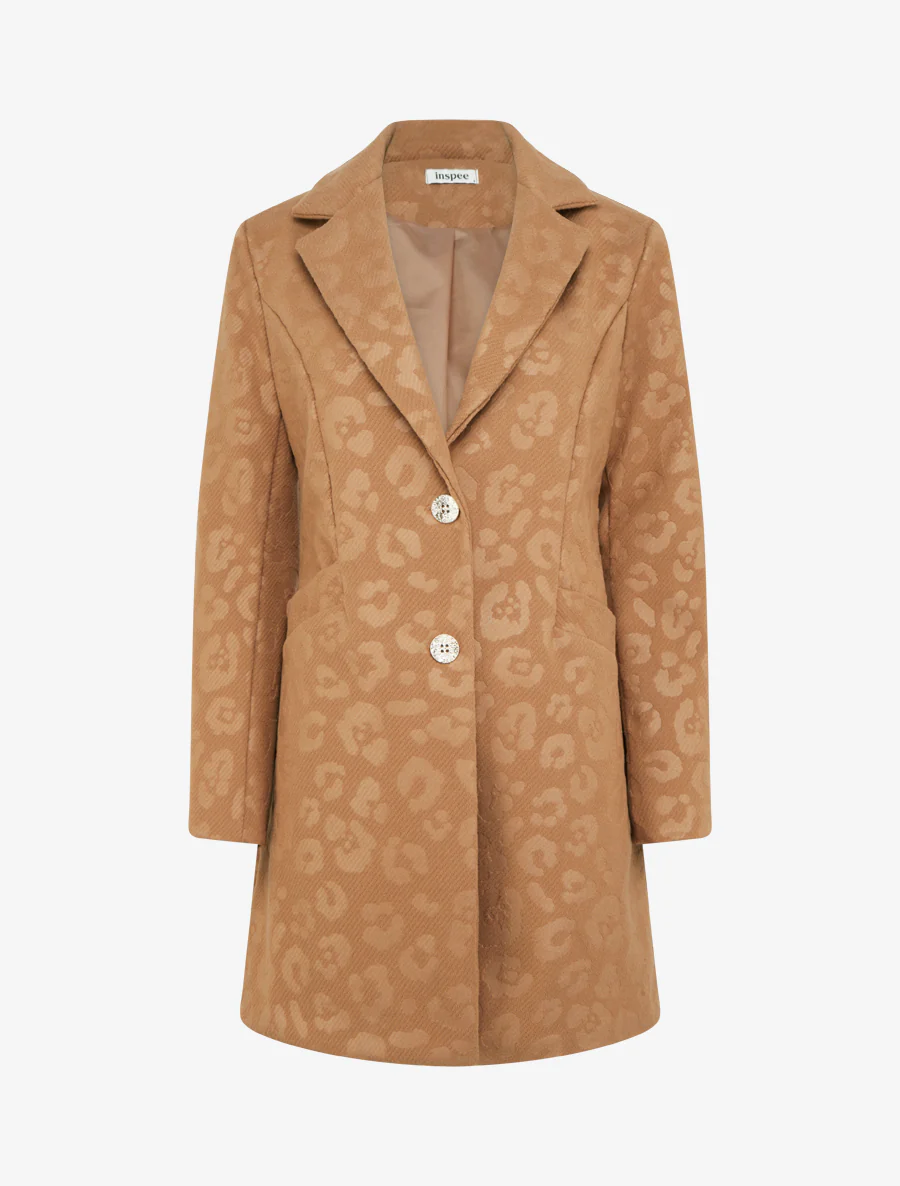 Manteau droit à motif léopard - Camel