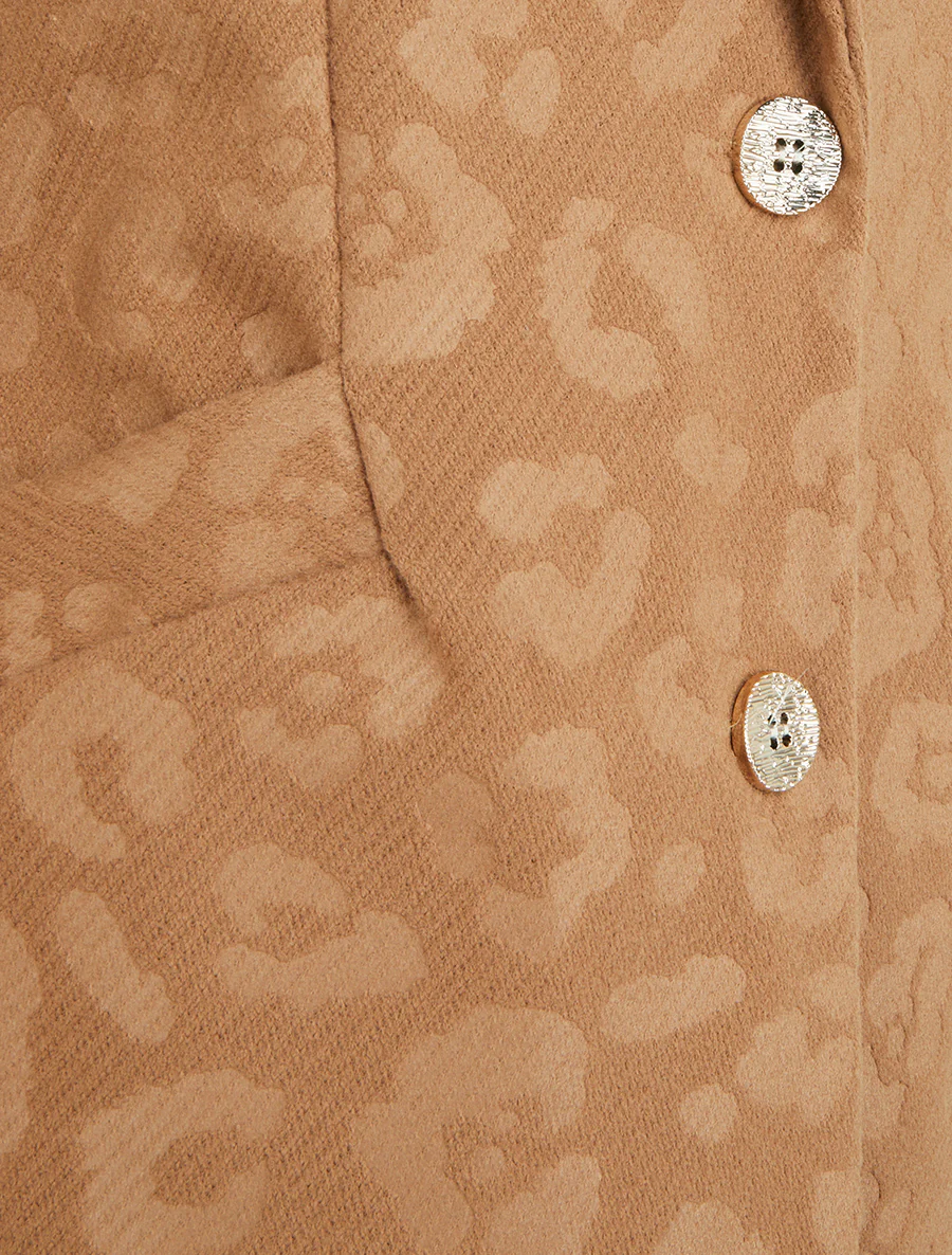 Manteau droit à motif léopard - Camel - Image 3