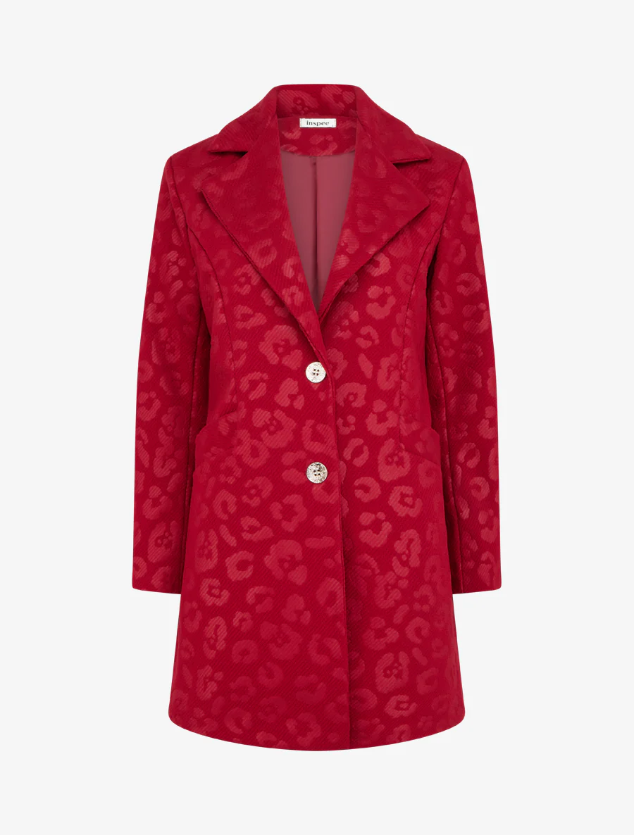Manteau droit à motif léopard - Rouge