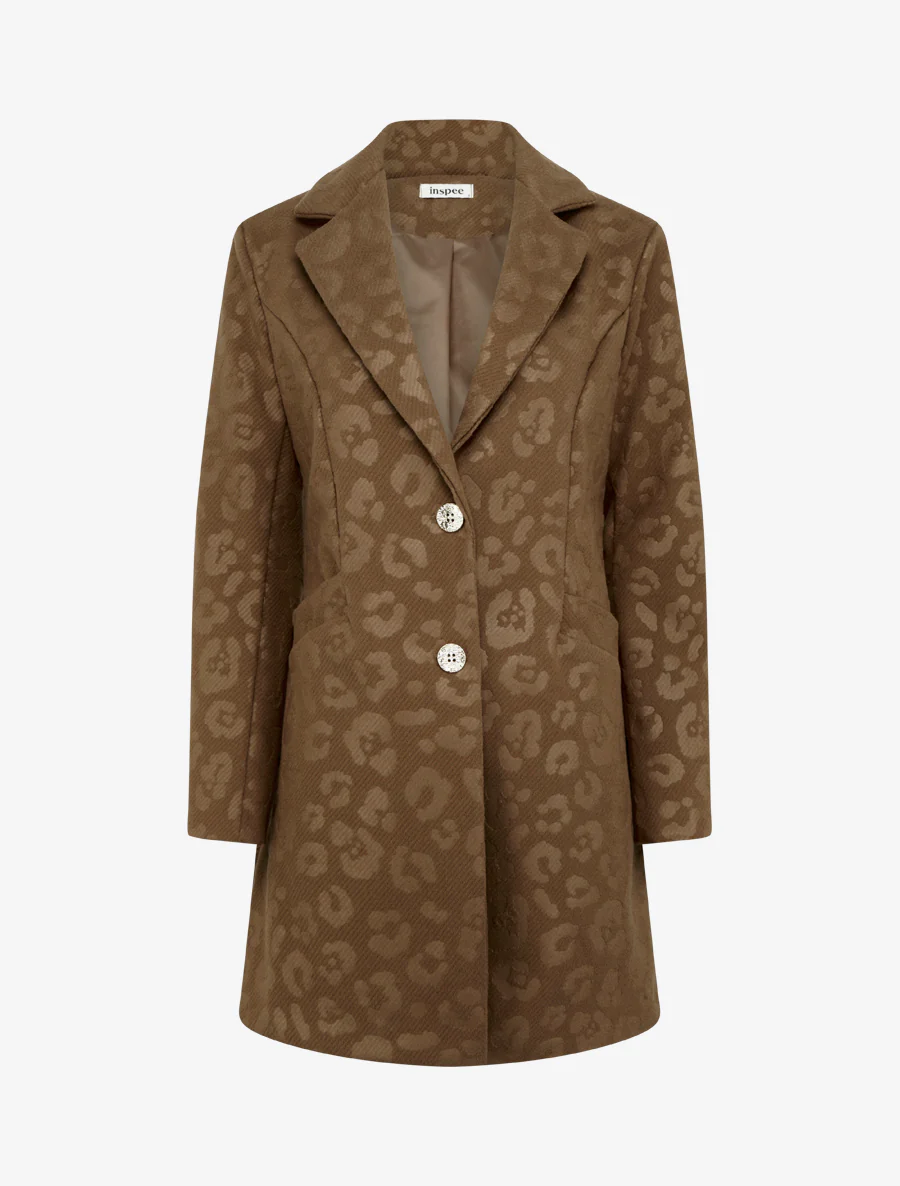 Manteau droit à motif léopard - Marron