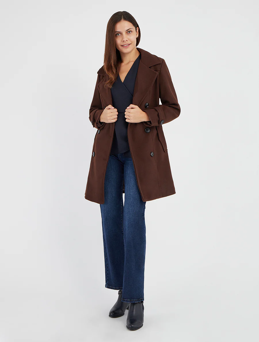 Manteau droit à pans croisés - Marron - Image 4