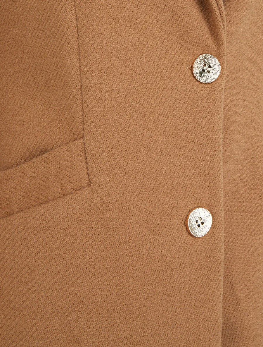 Manteau droit boutonné - Camel - Image 3
