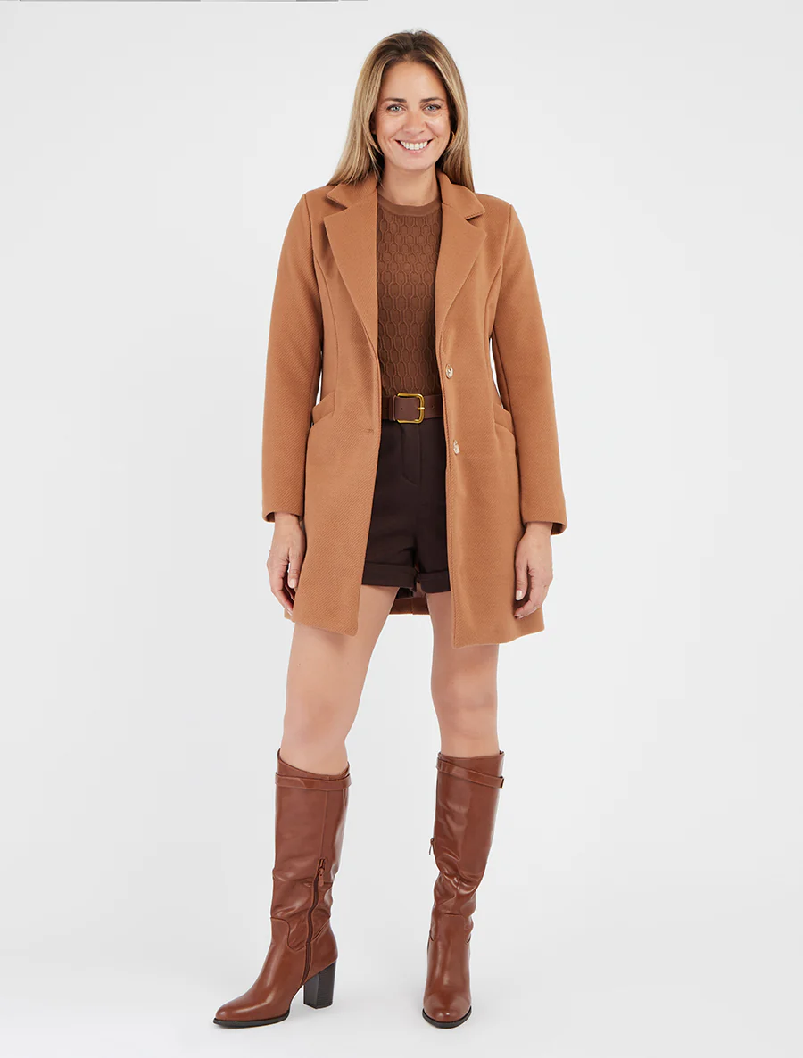 Manteau droit boutonné - Camel - Image 4