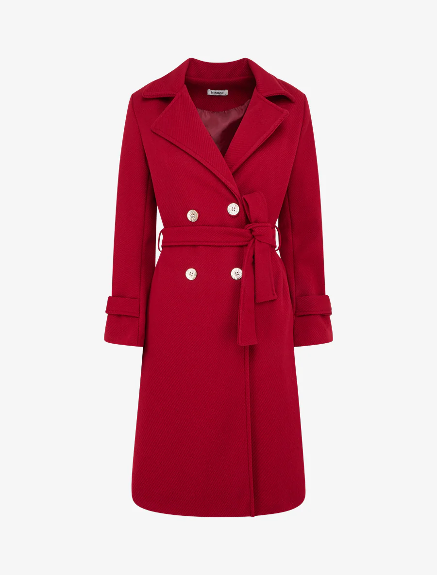 Manteau droit croisé à boutons - Rouge