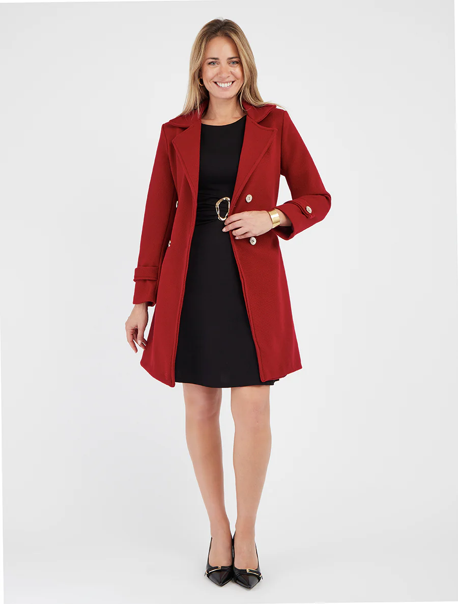 Manteau droit croisé à boutons - Rouge - Image 4