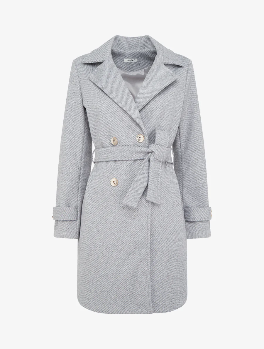 Manteau droit croisé à boutons - Gris clair